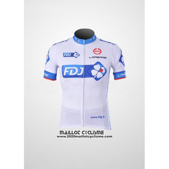 2010 Maillot Ciclismo FDJ Blanc et Azur Manches Courtes et Cuissard